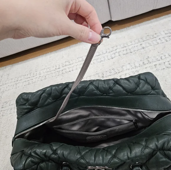 CHANEL Dark Forest Green Quilted Puffer Bowler Bag - Picture 14 of 16